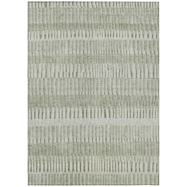HomeRoots 8 X 10 Sage Green Striped Polyester Area Rug Washable Stain Resistant Indoor Outdoor 742298
