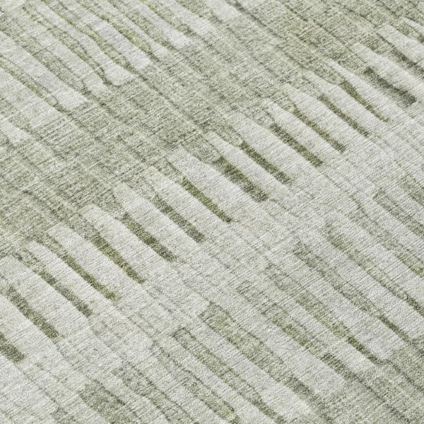 8 X 10 Sage Green Striped Polyester Area Rug Washable Stain Resistant Indoor Outdoor