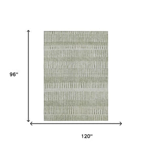 8 X 10 Sage Green Striped Polyester Area Rug Washable Stain Resistant Indoor Outdoor