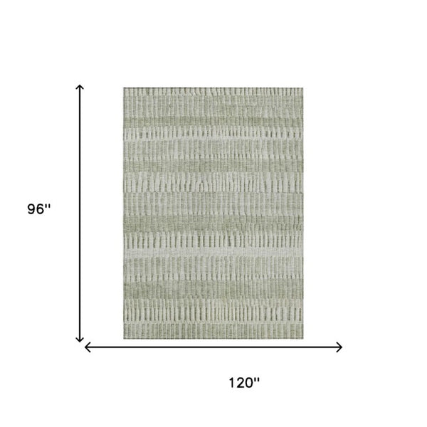 8 X 10 Sage Green Striped Polyester Area Rug Washable Stain Resistant Indoor Outdoor