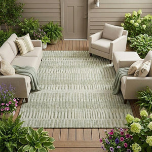 9 X 12 Sage Striped Polyester Area Rug Washable Stain Resistant for Patio or Living Room