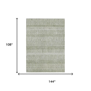 9 X 12 Sage Striped Polyester Area Rug Washable Stain Resistant for Patio or Living Room