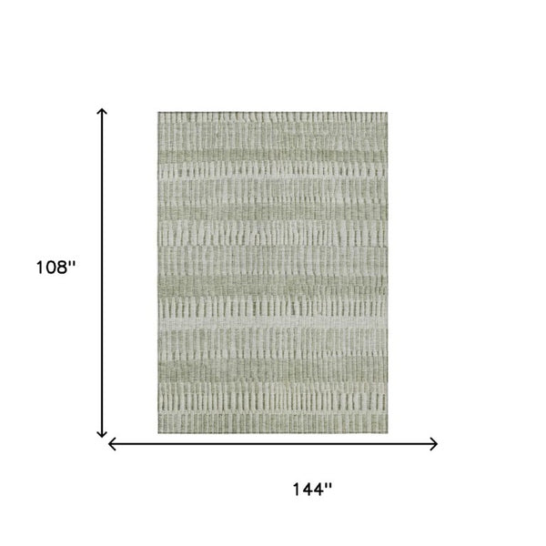 9 X 12 Sage Striped Polyester Area Rug Washable Stain Resistant for Patio or Living Room
