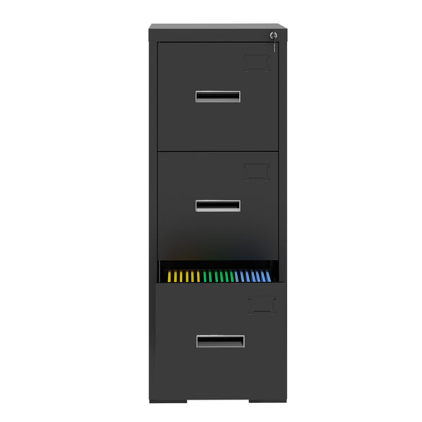 English Elm 3 Drawer Metal Vertical File Cabinet with Lock, Anti-Tilt, Quiet Ball-Bearing Slides and Label Holders for A4 Legal Letter Storage Black T2398P342715