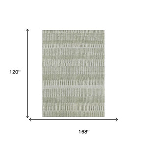 10 X 14 Sage Green Stripe Washable Polyester Area Rug for Patio Porch or Living Room