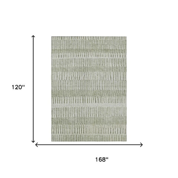 10 X 14 Sage Green Stripe Washable Polyester Area Rug for Patio Porch or Living Room