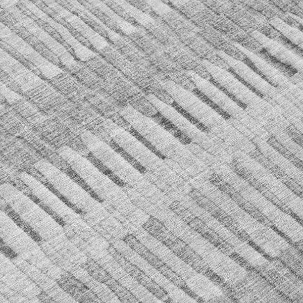 8 Foot Round Striped Polyester Area Rug Washable Indoor Outdoor Patio Silver Gray