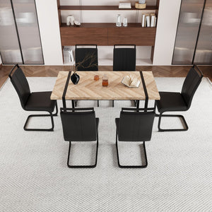 English Elm 59" Rustic Industrial Dining Table Set With Pu Chairs – 6-Piece Farmhouse Style Kitchen Furniture W2189S00220