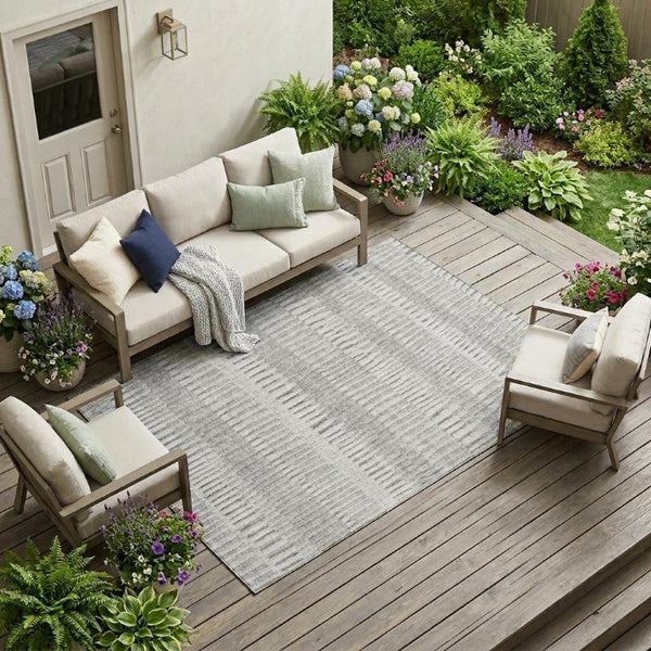 8 Ft X 10 Ft Striped Polyester Indoor Outdoor Rug Stain Resistant and Washable