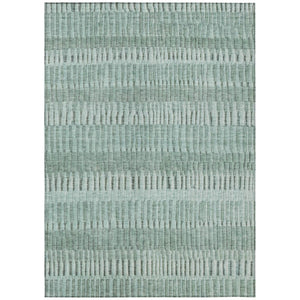 HomeRoots 8 X 10 Teal Silver Stripe Washable Polyester Rug for Indoor Outdoor Living Spaces 742316