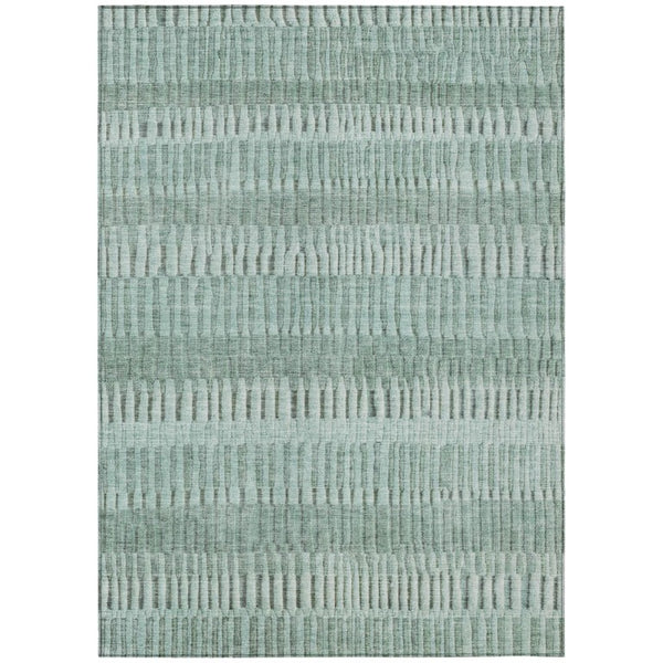 HomeRoots 8 X 10 Teal Silver Stripe Washable Polyester Rug for Indoor Outdoor Living Spaces 742316
