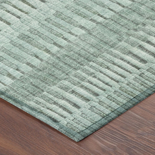 8 X 10 Teal Silver Stripe Washable Polyester Rug for Indoor Outdoor Living Spaces