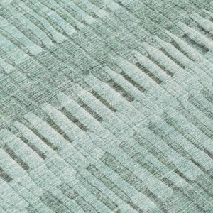 8 X 10 Teal Silver Stripe Washable Polyester Rug for Indoor Outdoor Living Spaces