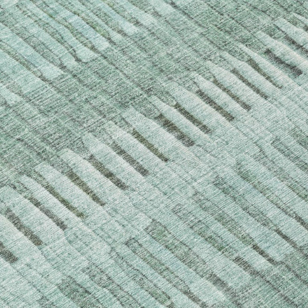 8 X 10 Teal Silver Stripe Washable Polyester Rug for Indoor Outdoor Living Spaces
