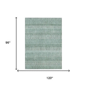 8 X 10 Teal Silver Stripe Washable Polyester Rug for Indoor Outdoor Living Spaces