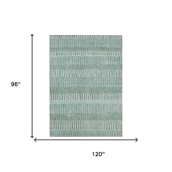 8 X 10 Teal Silver Stripe Washable Polyester Rug for Indoor Outdoor Living Spaces
