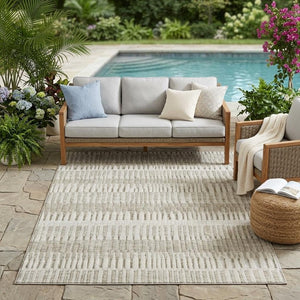 5x8 Taupe Brown Stripe Polyester Indoor Outdoor Rug Stain Resistant Easy Care