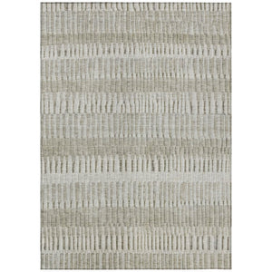 HomeRoots 5x8 Taupe Brown Stripe Polyester Indoor Outdoor Rug Stain Resistant Easy Care 742320