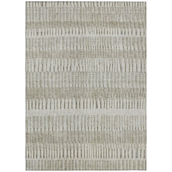 HomeRoots 5x8 Taupe Brown Stripe Polyester Indoor Outdoor Rug Stain Resistant Easy Care 742320
