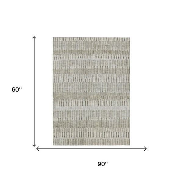 5x8 Taupe Brown Stripe Polyester Indoor Outdoor Rug Stain Resistant Easy Care
