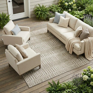 9 X 12 Taupe Brown Stripe Polyester Area Rug Stain Resistant Indoor Outdoor Use
