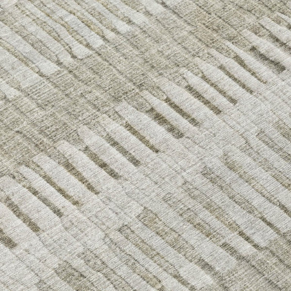 9 X 12 Taupe Brown Stripe Polyester Area Rug Stain Resistant Indoor Outdoor Use