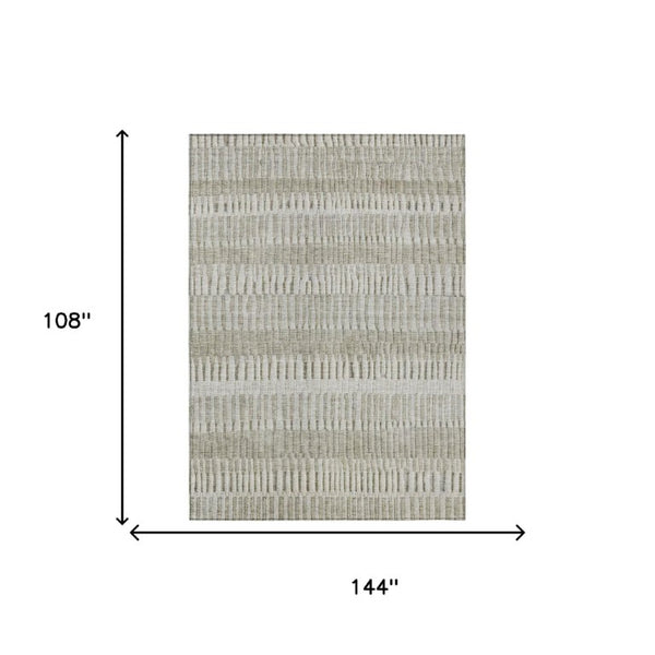 9 X 12 Taupe Brown Stripe Polyester Area Rug Stain Resistant Indoor Outdoor Use