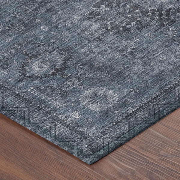5x8 Denim Blue Oriental Polyester Area Rug Stain Resistant Indoor Outdoor Use