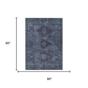 5x8 Denim Blue Oriental Polyester Area Rug Stain Resistant Indoor Outdoor Use