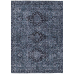 HomeRoots 8 Ft X 10 Ft Denim Blue Oriental Polyester Rug Stain Resistant Indoor Outdoor 742328