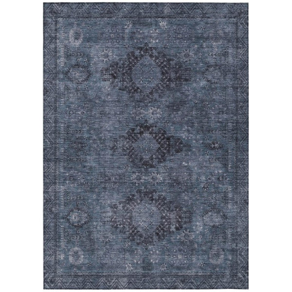 HomeRoots 8 Ft X 10 Ft Denim Blue Oriental Polyester Rug Stain Resistant Indoor Outdoor 742328