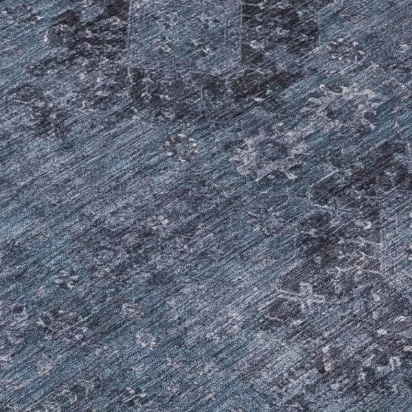 8 Ft X 10 Ft Denim Blue Oriental Polyester Rug Stain Resistant Indoor Outdoor