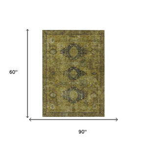 5 X 8 Gold Walnut Oriental Polyester Area Rug Washable for Indoor Outdoor Use