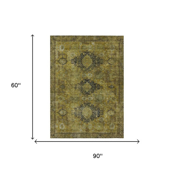 5 X 8 Gold Walnut Oriental Polyester Area Rug Washable for Indoor Outdoor Use