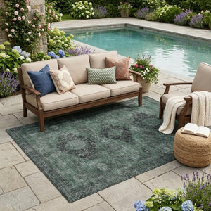 5x8 Mint Green Oriental Polyester Area Rug Washable Stain Resistant Indoor Outdoor