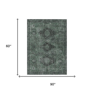 5x8 Mint Green Oriental Polyester Area Rug Washable Stain Resistant Indoor Outdoor