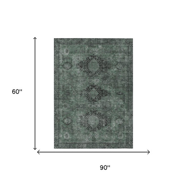 5x8 Mint Green Oriental Polyester Area Rug Washable Stain Resistant Indoor Outdoor