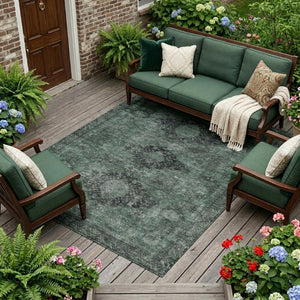 9 X 12 Mint Oriental Polyester Area Rug Washable for Indoor Outdoor Spaces