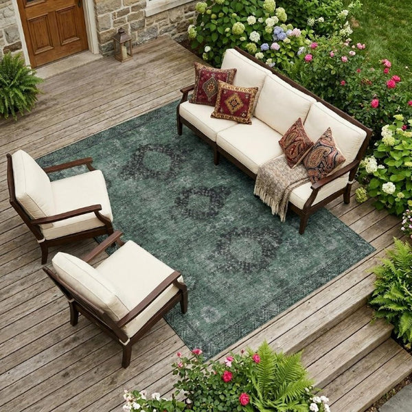 10 X 14 Mint Oriental Polyester Area Rug Washable Stain Resistant Indoor Outdoor