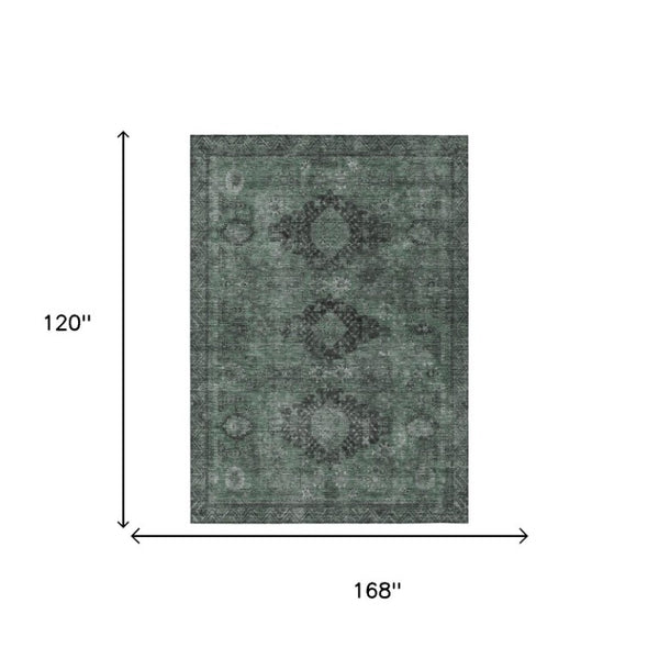 10 X 14 Mint Oriental Polyester Area Rug Washable Stain Resistant Indoor Outdoor