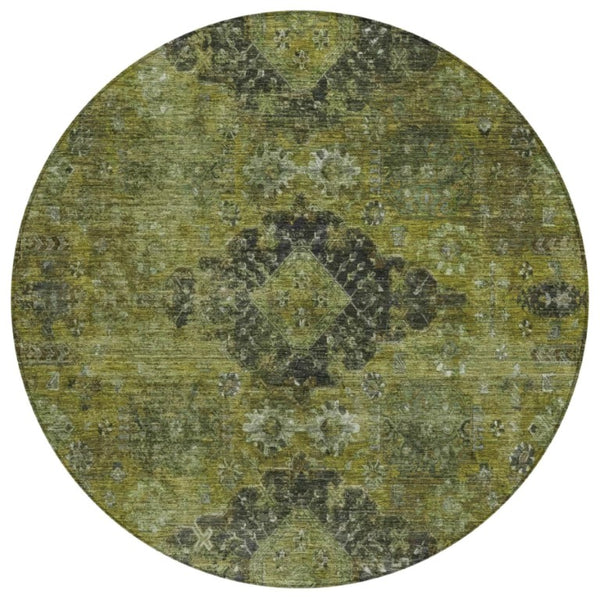 HomeRoots 8 Foot Round Oriental Polyester Area Rug for Patio Family Room or Mudroom Use 742345