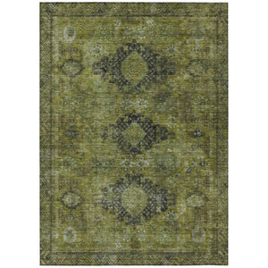 HomeRoots 10 X 14 Oriental Polyester Area Rug Washable Stain Resistant Indoor Outdoor Olive 742348