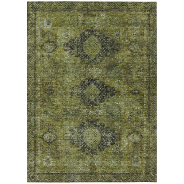 HomeRoots 10 X 14 Oriental Polyester Area Rug Washable Stain Resistant Indoor Outdoor Olive 742348