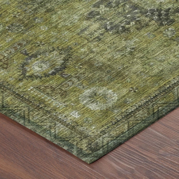 10 X 14 Oriental Polyester Area Rug Washable Stain Resistant Indoor Outdoor Olive