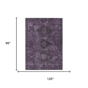 8x10 Plum Purple Oriental Polyester Area Rug Stain Resistant Indoor Outdoor Use