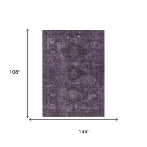 9 X 12 Plum Purple Oriental Polyester Area Rug Washable Stain Resistant Indoor