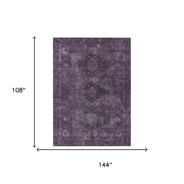 9 X 12 Plum Purple Oriental Polyester Area Rug Washable Stain Resistant Indoor