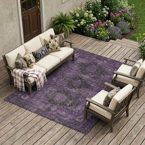 10 X 14 Oriental Plum Purple Washable Polyester Rug for Indoor Outdoor Spaces