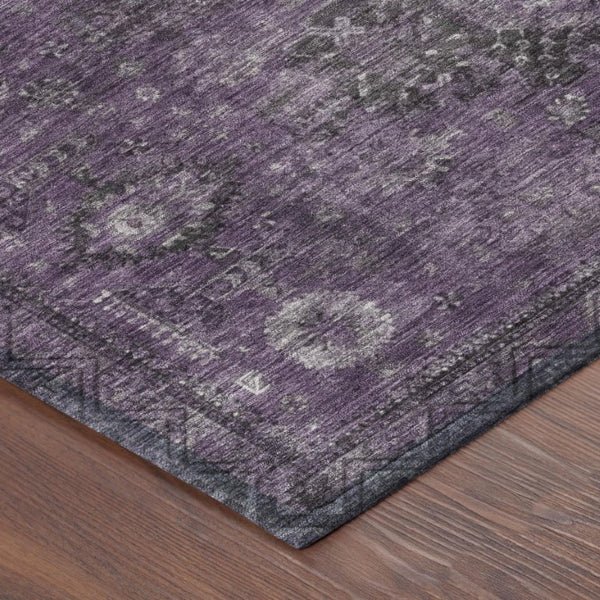 10 X 14 Oriental Plum Purple Washable Polyester Rug for Indoor Outdoor Spaces