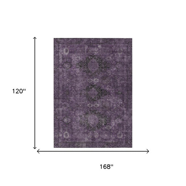 10 X 14 Oriental Plum Purple Washable Polyester Rug for Indoor Outdoor Spaces
